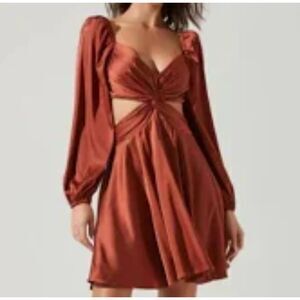 Astr Rust Cutout Long Sleeve Mini Dress